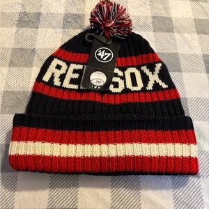 Adult One Size Red Sox Striped Beanie - Black, Red, and White